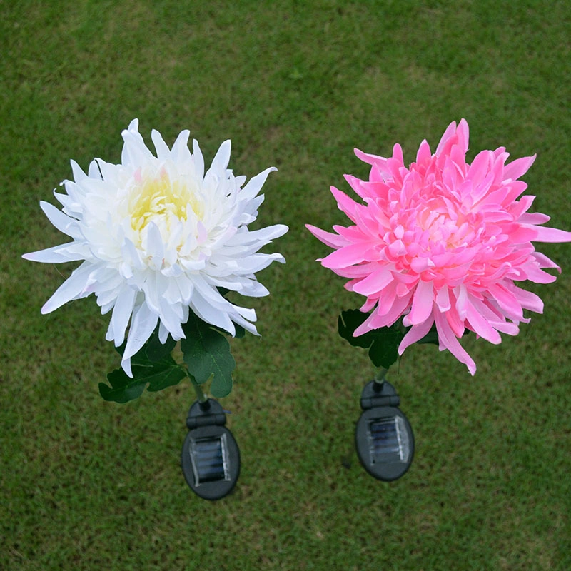 LED Chrysanthemum Flower Stake Light Solar Energy Rechargeable for Outdoor Garden Patio Pathway Porch Backyard Esg16588