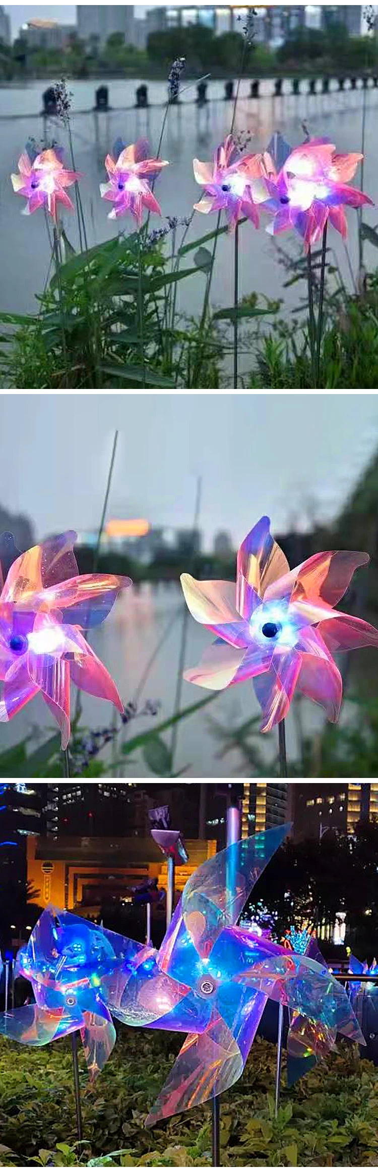 Solar Powered LED Pinwheel Lamp Multi-Color RGB Creativity Outdoor Decoration Windmill Light for Courtyard Garden Park