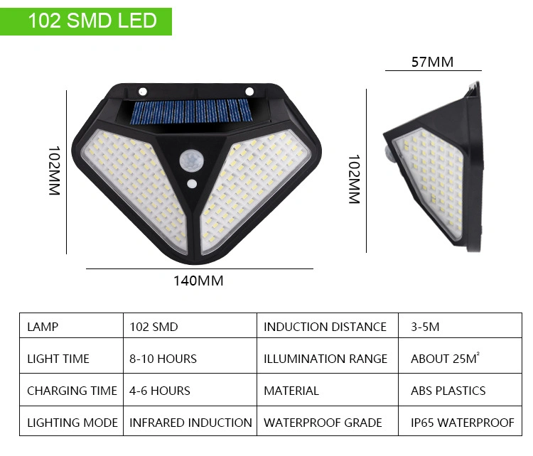 New Solar Wall Lamp Two-Sided 102LED Human Body Induction Lamp Outdoor Courtyard Garden Villa Wall Lamp