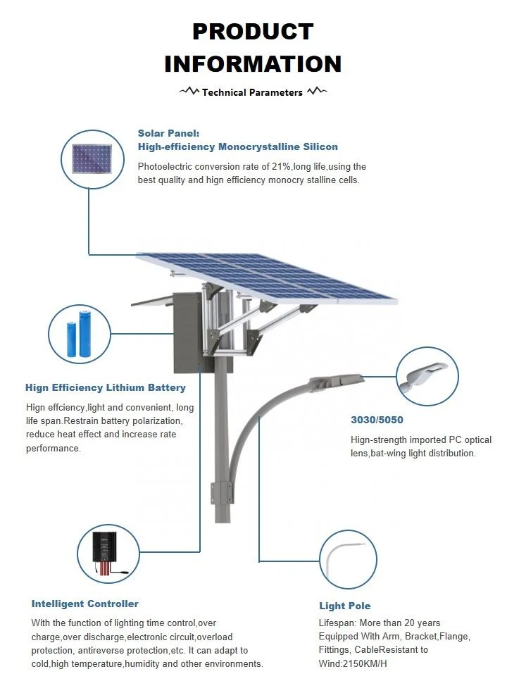 Manufacturer Heavy Duty Highway Aluminum Solar Powered LED Waterproof Outdoor Solar Street Light Pole