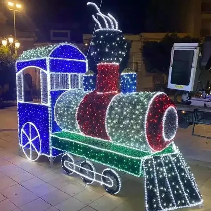 Outdoor Commercial Park Street Decoration Customized LED Train Motif Christmas Landscape Giant Christmas Light