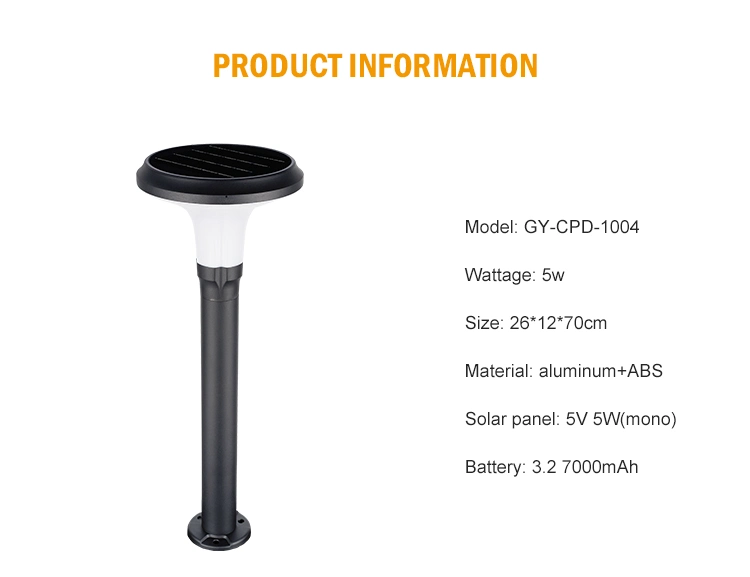 Pathway Courtyard Park Garden Outdoor IP65 Bollard 5W LED Solar Lawn Lamp