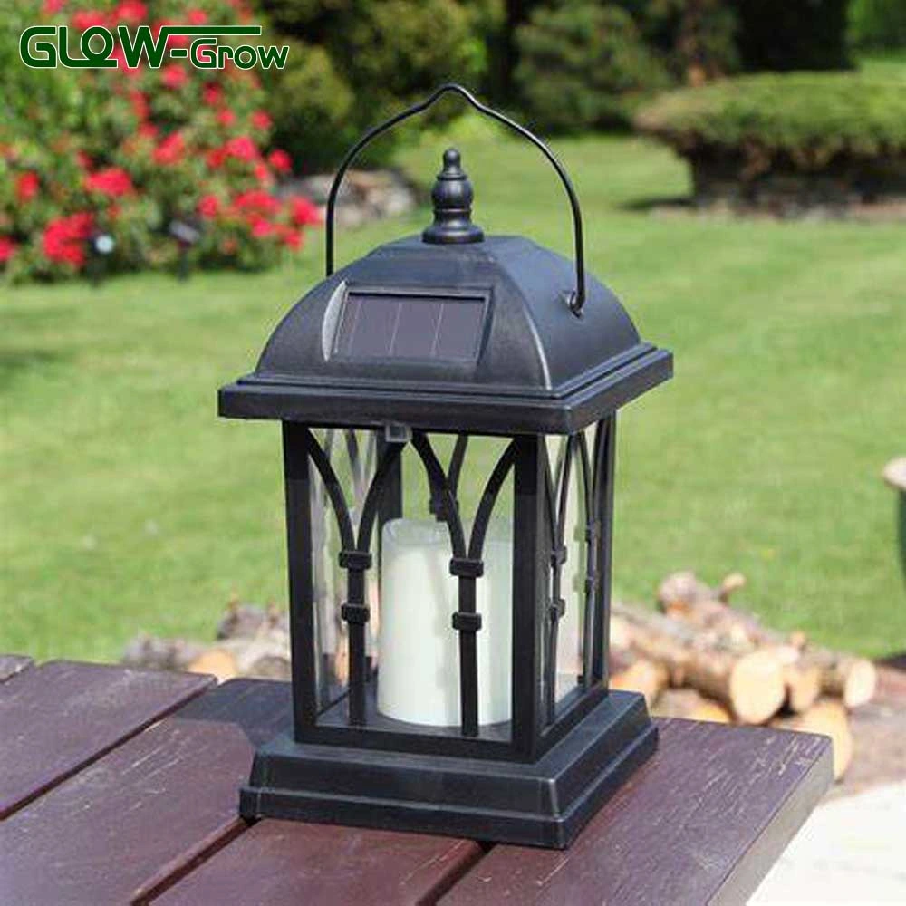 Warm White Flickering Flame Effect LED Solar Hanging Lantern Candle Light for Garden Decorative Lighting