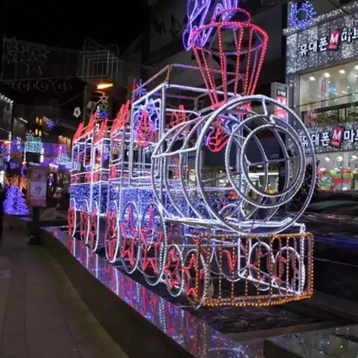 Outdoor Commercial Park Street Decoration Customized LED Train Motif Christmas Landscape Giant Christmas Light