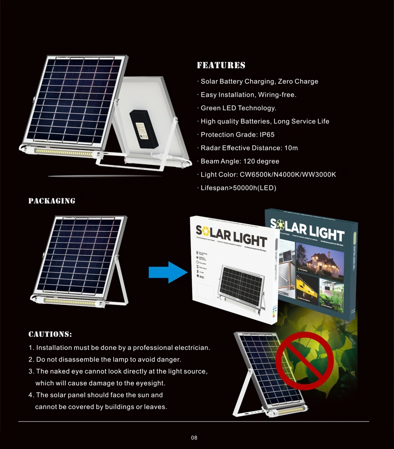 Outdoor IP65 Waterproof 80W Garden Lighting Solar Flood Light