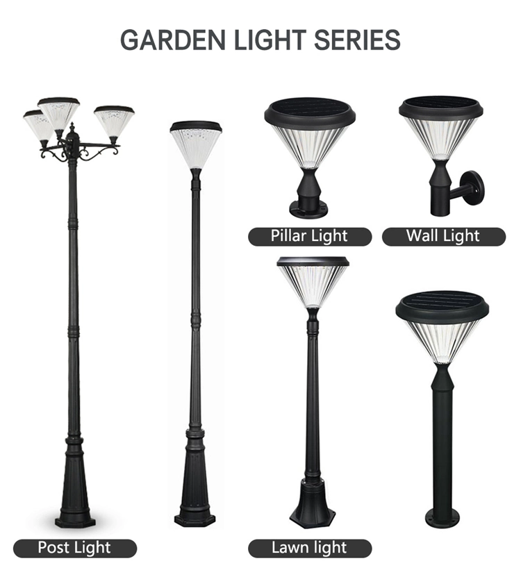 Aluminum PC Walkway Outdoor Waterproof Integrated LED Solar Garden Light for Lawn