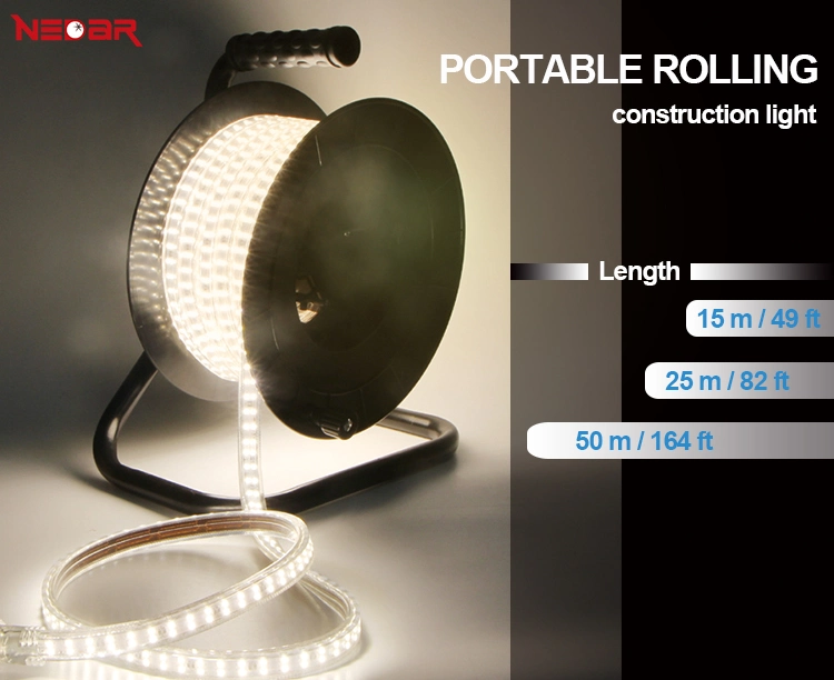 LED Flexible 230V Strip Light in Drum Portable Use Working Light for Construction Site Outdoor and Indoor Use IP65 Waterproof