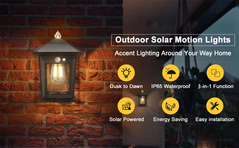 ABS IP65 Waterproof Garden Yard Patio Outdoor Rechargeable Solar Sensor Wall Light