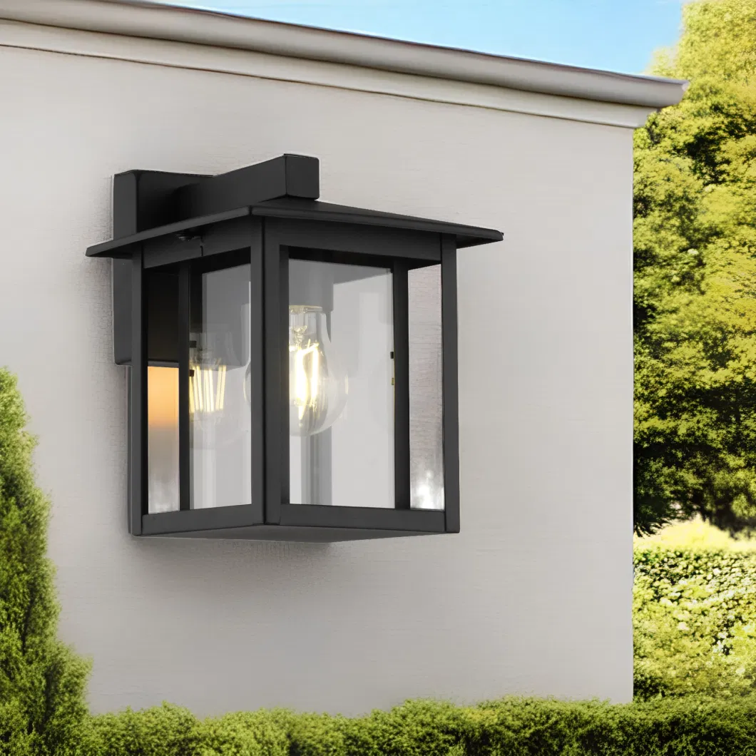 Decorative Black Stainless Steel Waterproof Glass Shade E27 15W Outdoor Lights Wall Mounted Modern