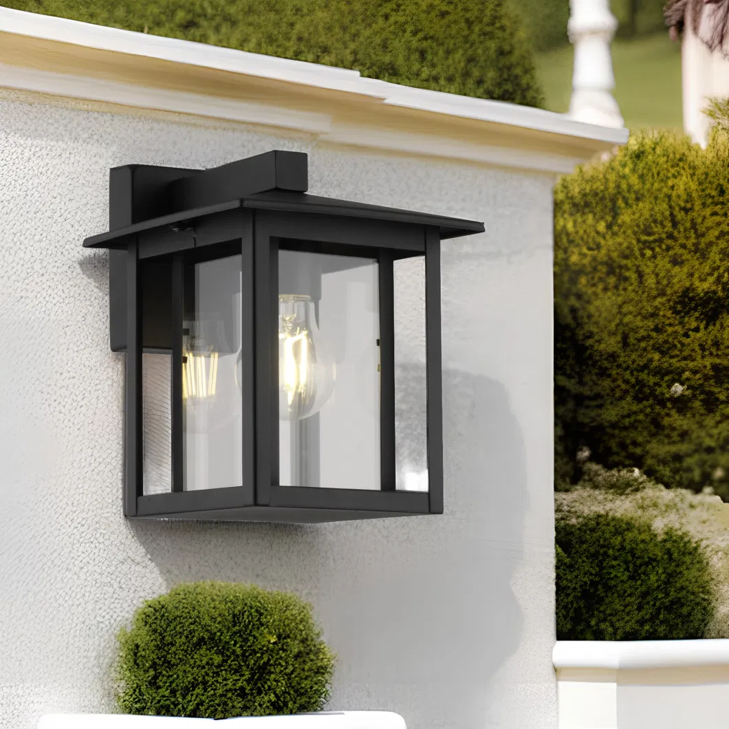 Decorative Black Stainless Steel Waterproof Glass Shade E27 15W Outdoor Lights Wall Mounted Modern