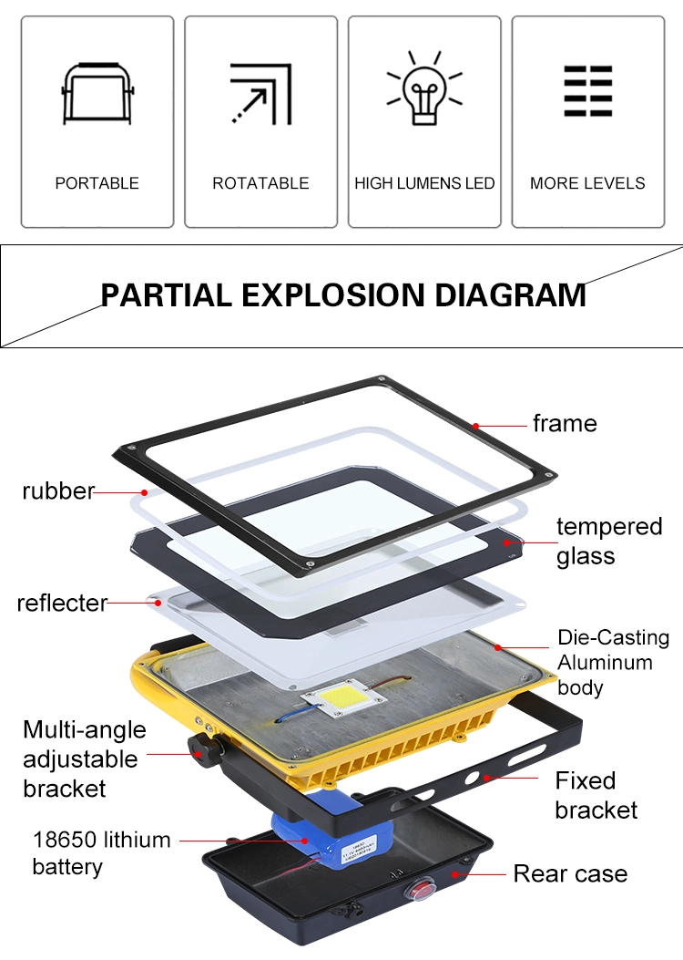 LED Rechargeable Work Portable Outdoor Waterproof 200W LED Flood Light