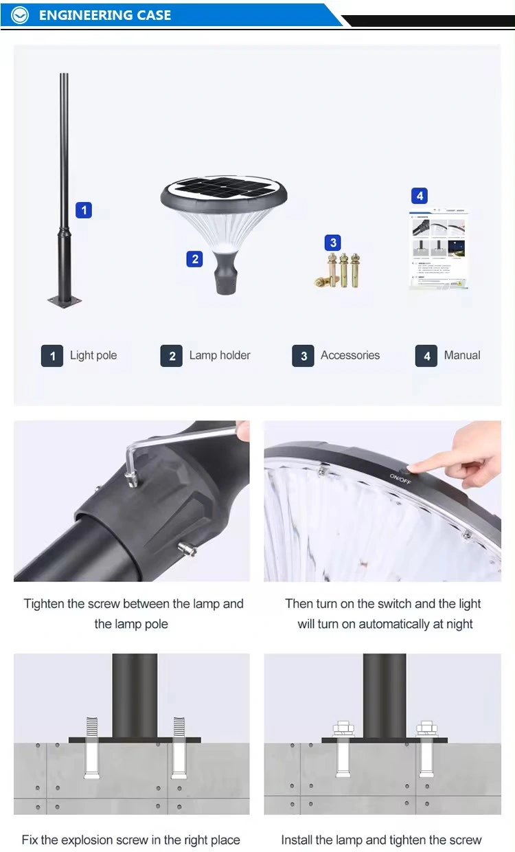 All in One 16W 25W Solar Garden Pole Light IP65 Waterproof for Outdoor Energy-Saving Pathway Solar Yard Light