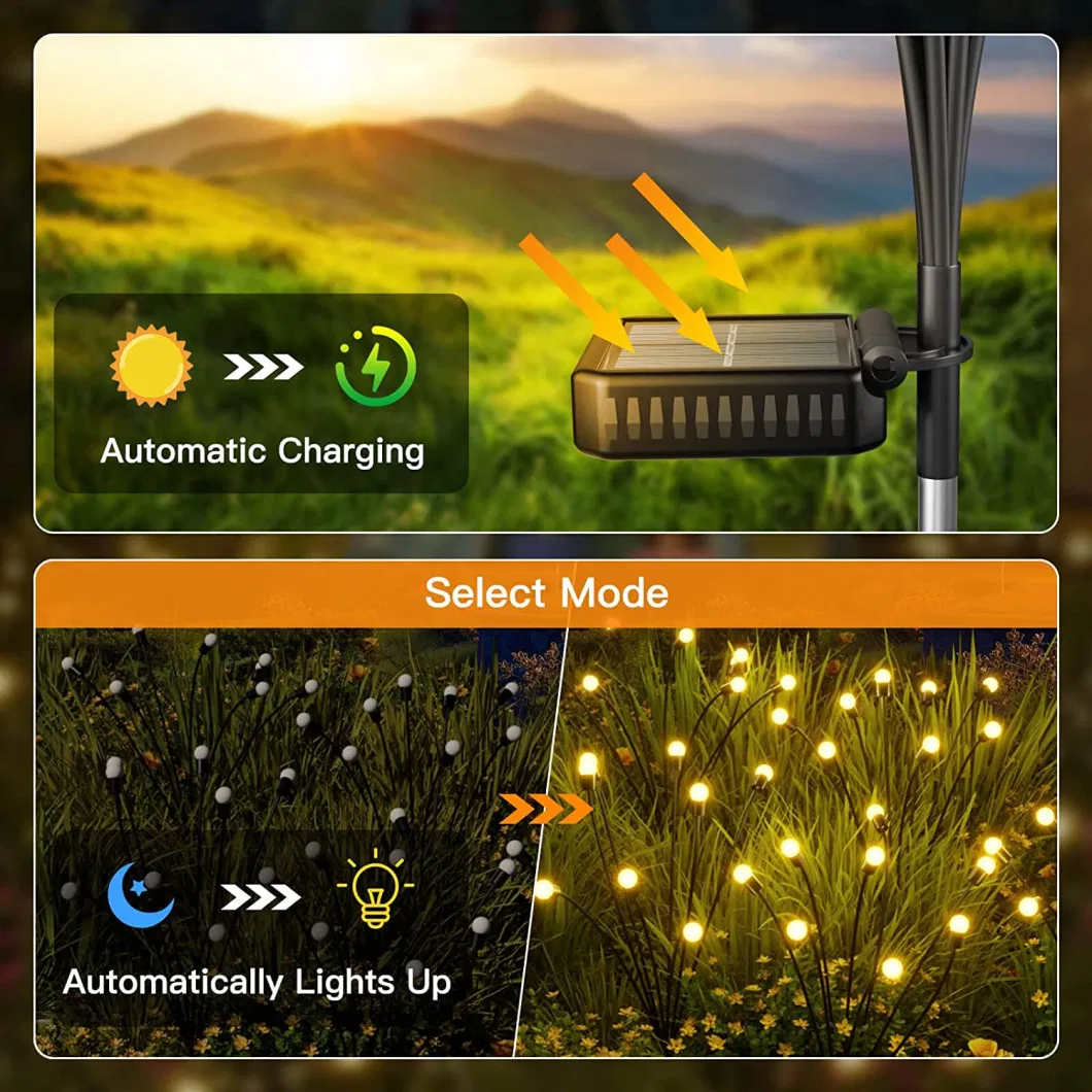 IP65 Upgraded 8 LED Powered Solar Firefly Lights Outdoor Waterproof Vibrant Solar Garden Lights for Patio Pathway Decoration