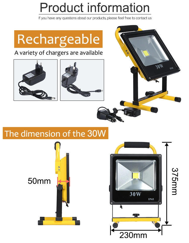 Top Quality Low Price COB Backyard IP65 Portable 50 100 Watt Rechargeable LED Flood Light