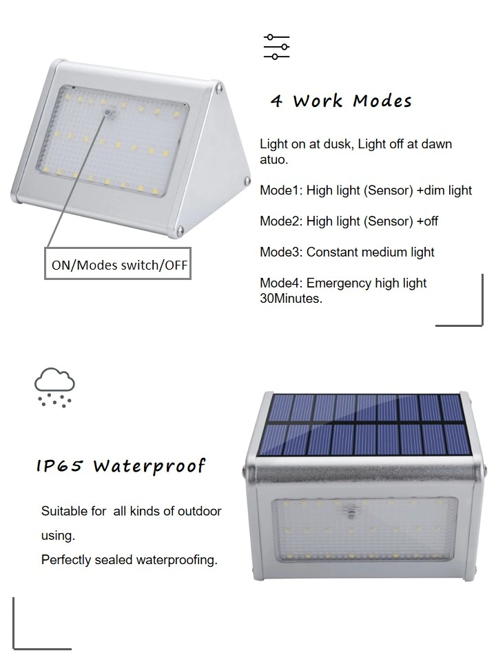 Super Bright Outdoor Waterproof Aluminum Alloy Solar Wall Lights for Home Wall Garden Pillar