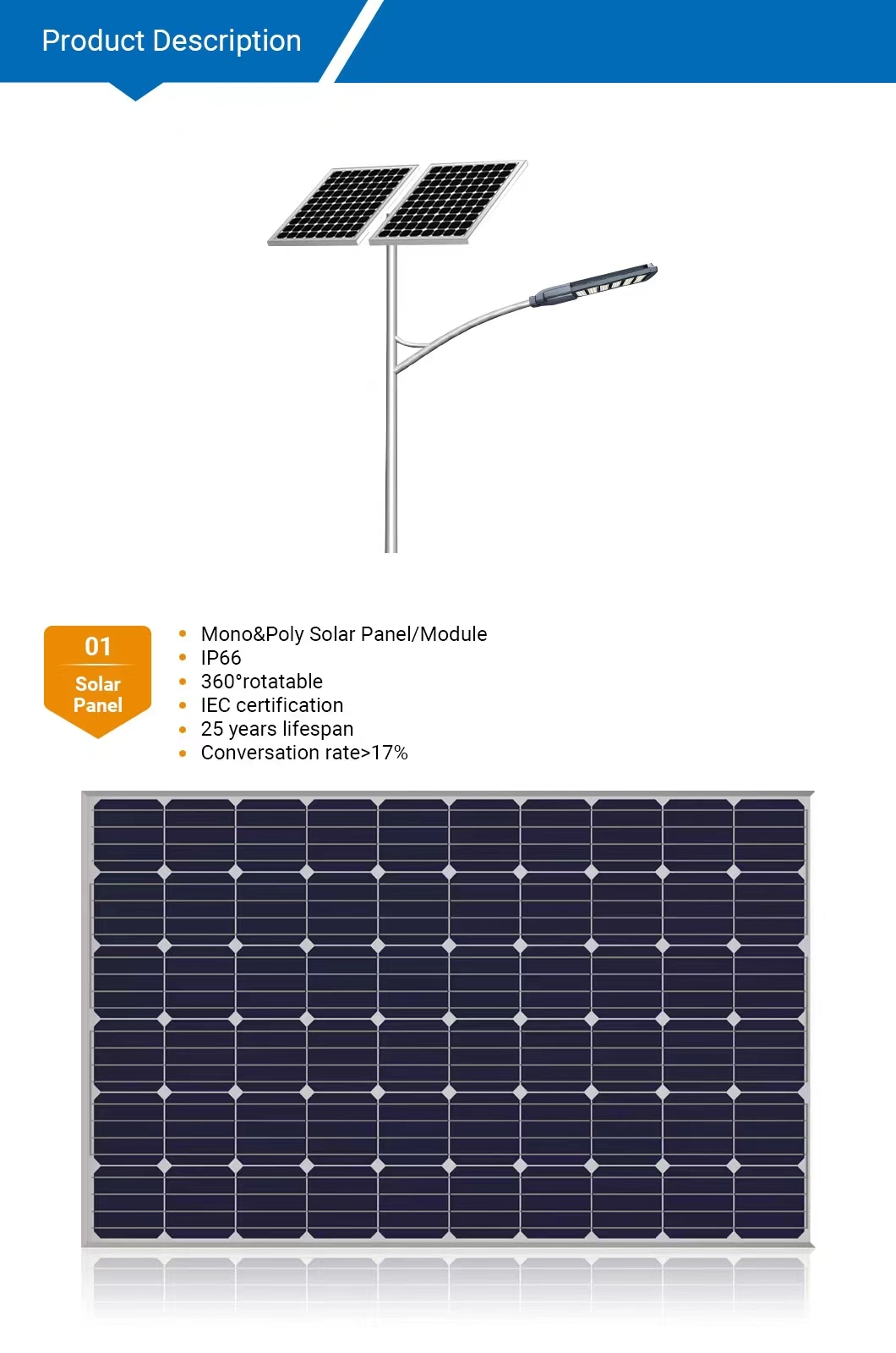 Solar Powered Street Light with 10m Pole