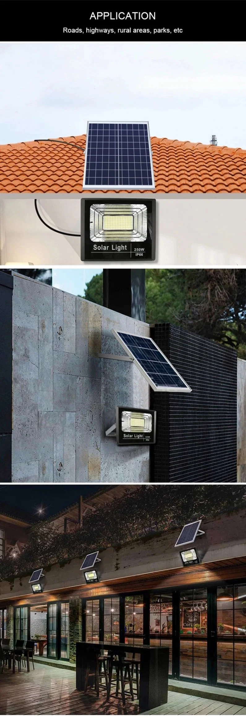 China Manufacturer Cheap Price Modern Outdoor Security Parking Lot Square Garden Super Bright 60W 100W 200W LED Best Solar Floodlight