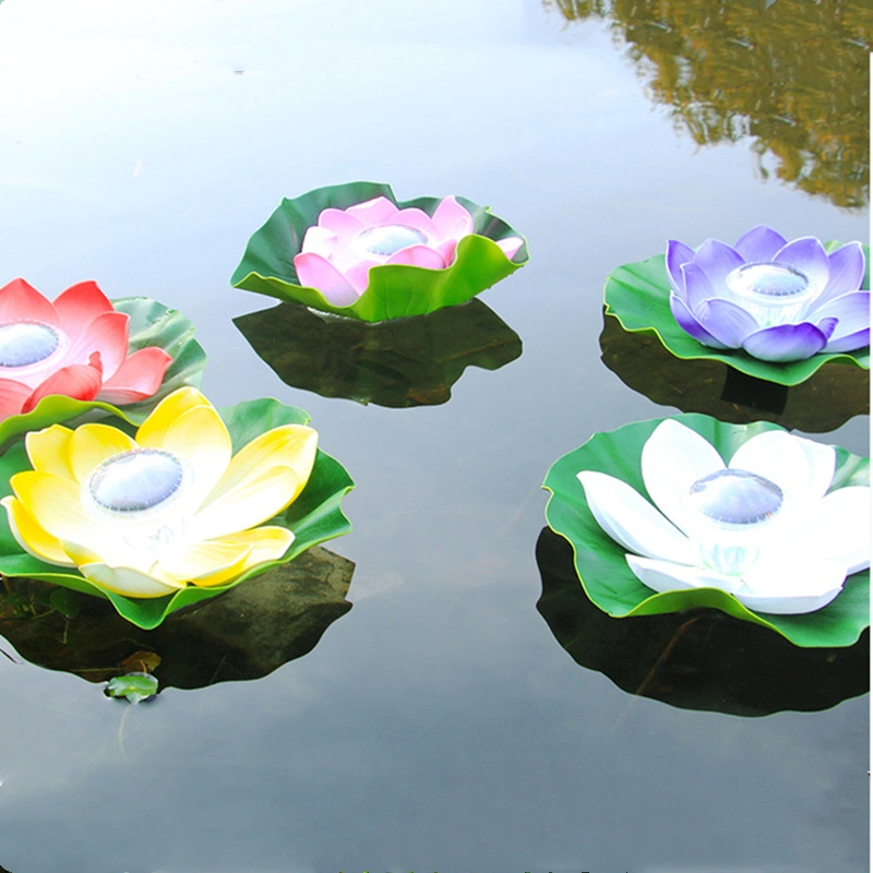 Solar Powered LED Flower Light Artificial Lotus Shape Floating Fountain Pond Garden Pool Lamp LED Night Light Solar Pool Light