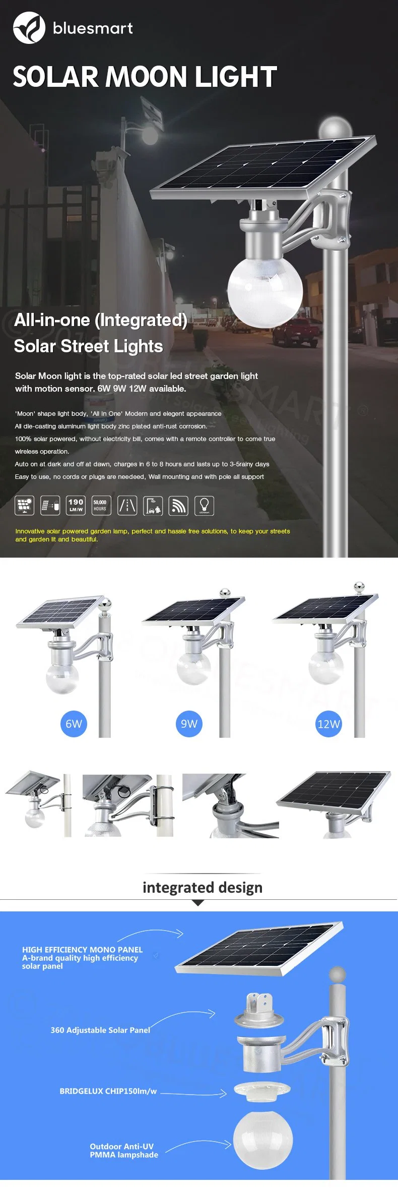 Wall Mounting Solar Garden LED Light 9W 12W Path Light