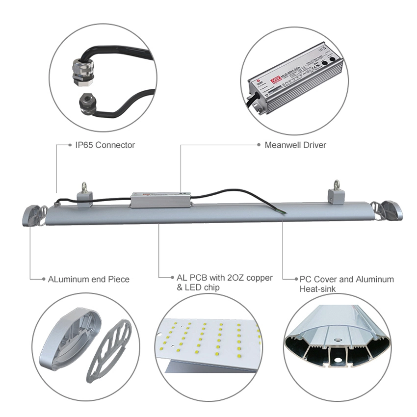 Smart LED Linear High Bay Light Emergency 2-Hour IP65 Waterproof Industrial Warehouse Parking Lot Council Hal Construction Site