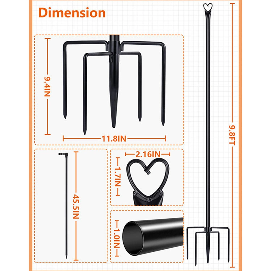 JH-Mech Metal Patio String Light Pole with Side Support Rod