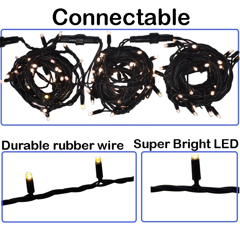 IP65 Waterproof EU Rubber Cable Warm White Twinkling Christmas LED String Light for Xmas Decorative Outdoor Lights with Blue Flash Bulb