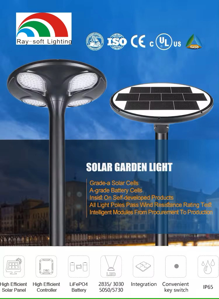 Aluminum Street Lawn 30W Driveway Solar Path Courtyard Lamp Solar Panel Outdoor LED Garden Light