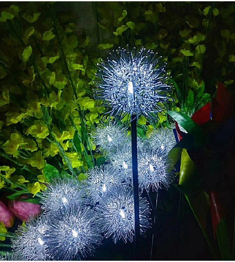 Outdoor Waterproof Garden Decorative Solar Aluminum Ball Dandelion Ground Lawn Lights for Pathway Walkway Yard Patio