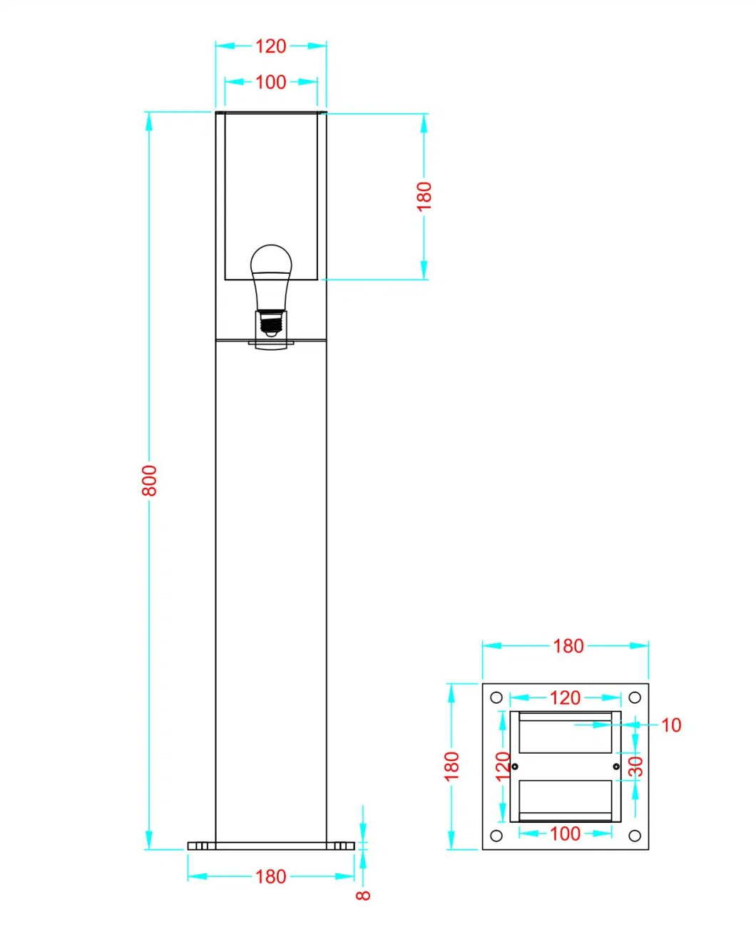 Private Model E27 Socket Square IP65 Outdoor Pathway Park Landscape Post Bollard Lawn Garden Light