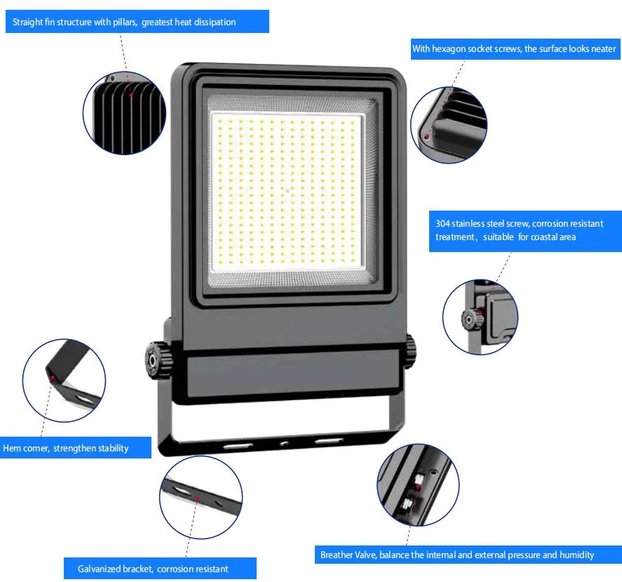 Factory Price IP66 10-300W Adjustable Aluminum High Power LED Flood Light for Outdoor Spaces Sports Facilities