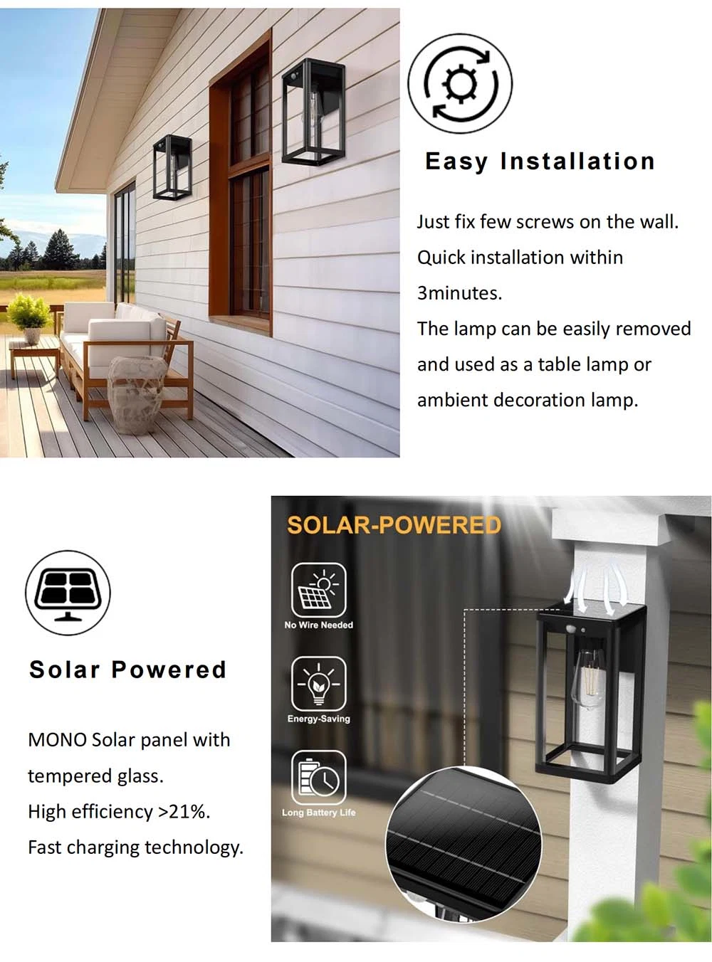 Decorative Indoor Outdoor Luminous Home Garden Yard Solar Sensor Wall Light