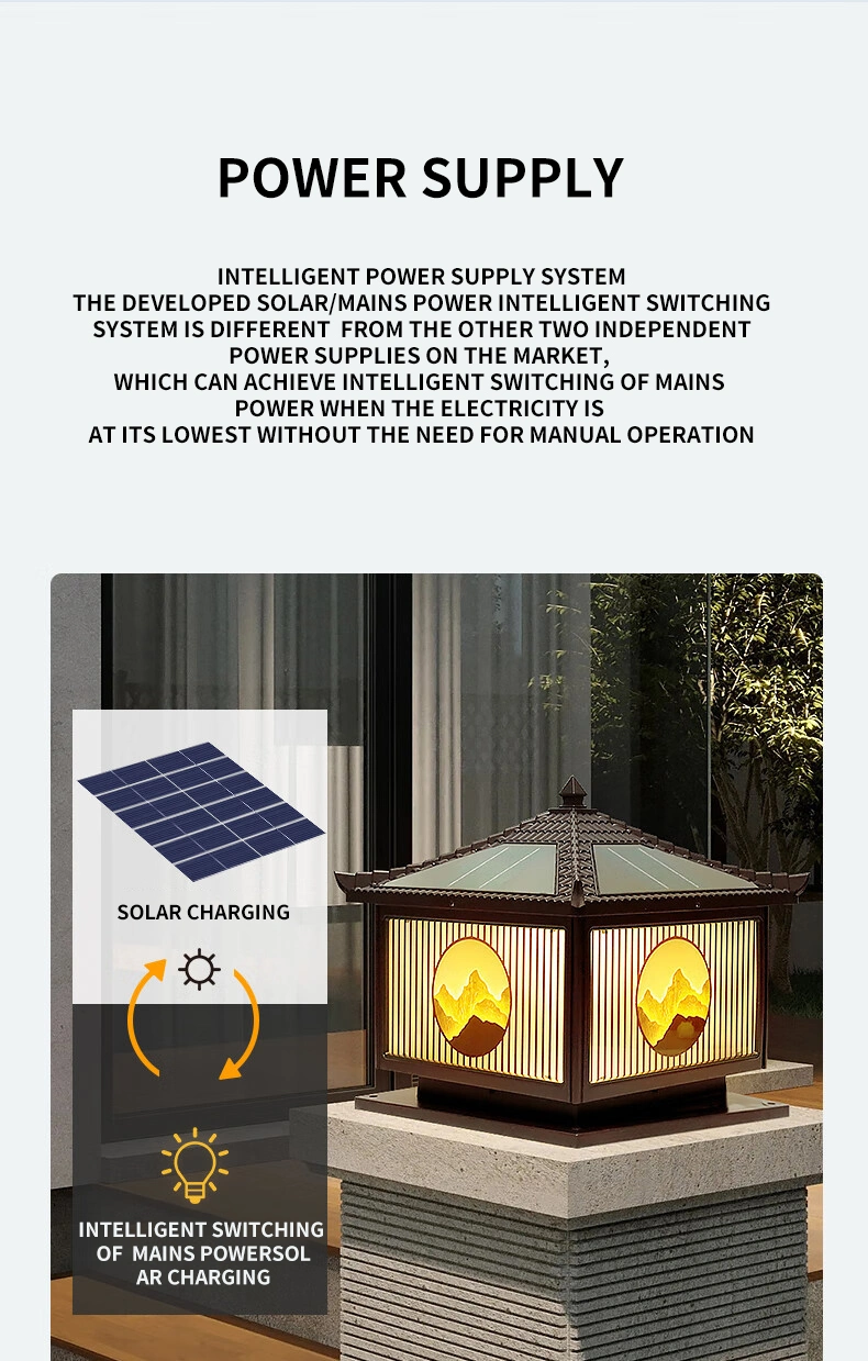 Solar Powered Courtyard Column Head Lamp, Villa Gate Column Decorative Lighting