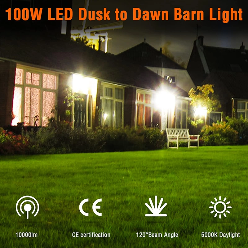 100W 12000lm Dusk to Dawn Outdoor Lighting LED Barn Garden Light