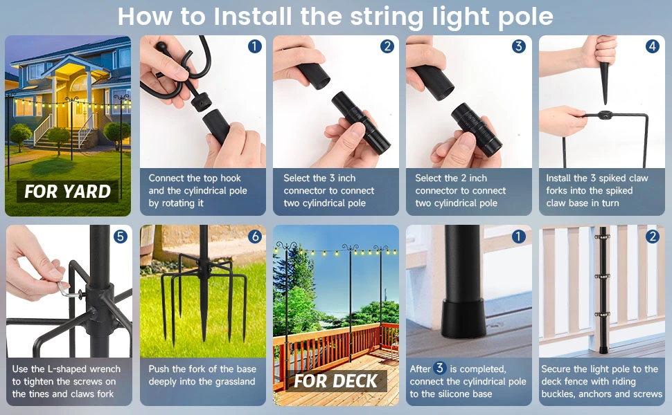 JH-Mech Durable Steel String Lights Poles for Backyard