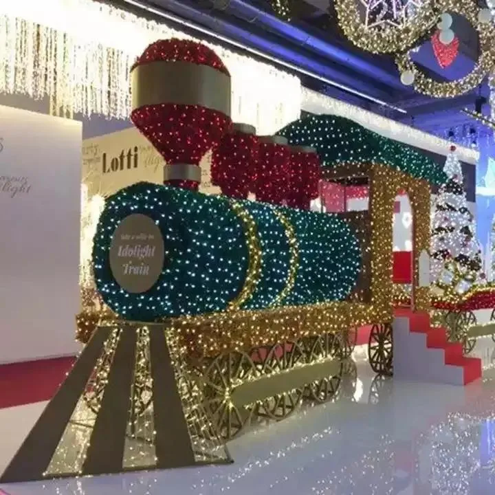 Outdoor Commercial Park Street Decoration Customized LED Train Motif Christmas Landscape Giant Christmas Light