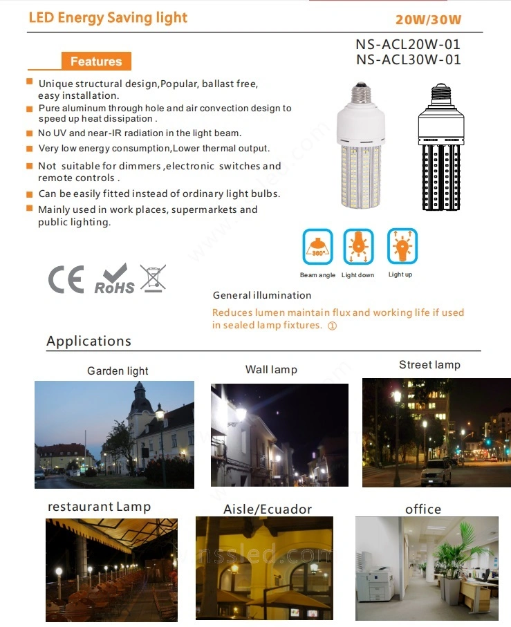 Corn Bulb LED Courtyard Street Lighting System Energy Saving Outdoor All-in-One 20 Watt LED Corn Light