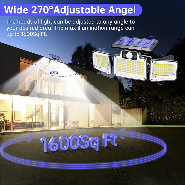 2024 Hot Solar Garden Lights Three-Head Rotating Human Sensor LED Light Outdoor Patio Garage Solar Lights