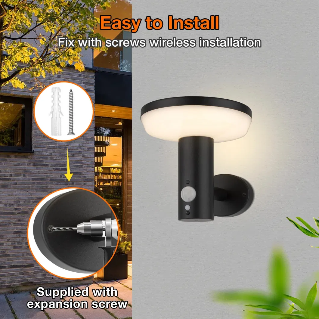 Decorative Stainless Steel IP54 Round Shape 3 Modes Motion Sensor Outdoor LED Solar Wall Light