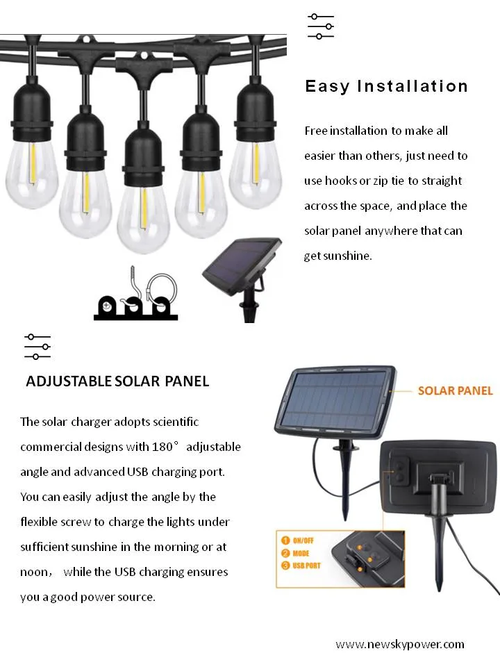 Christmas Holiday Party Outdoor Patio Courtyard Solar Power String Light with CE