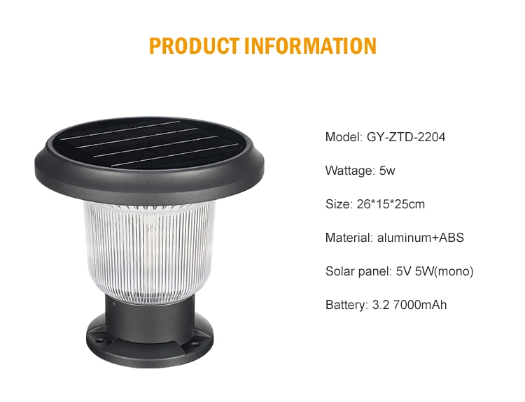 Solar Pillar Lamp Outdoor Fence Handrail Villadom Courtyard Park Garden Waterproof Landscape Illumination Light 5W