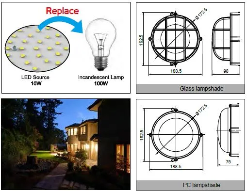 9W White Round Moisture-Proof Lamp Outdoor Courtyard Outdoor Light LED Lighting