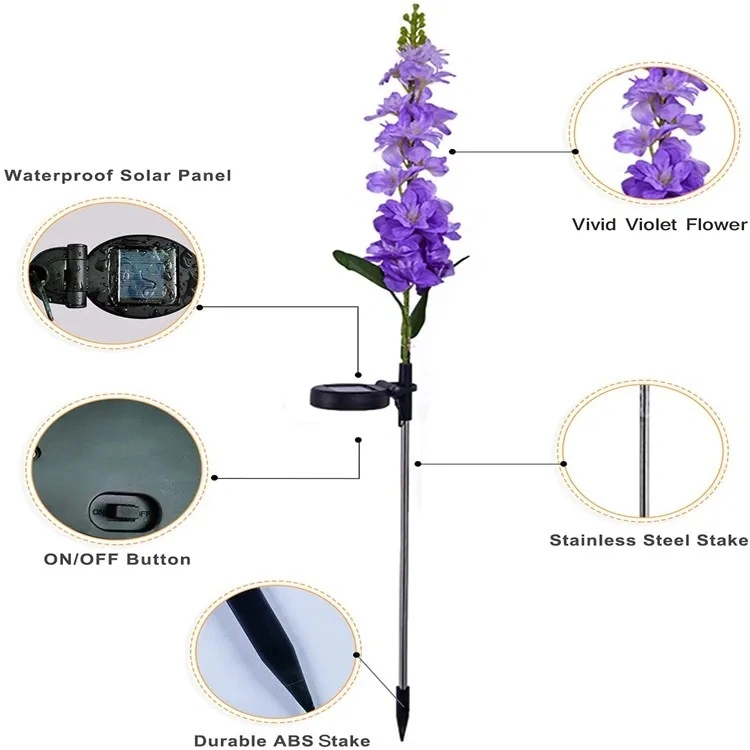 Outdoor Garden Solar Lamp Light up Flower Decor Courtyard Path Corridor Lawn Landscape Lamp Solar Power Violet Hyacinth Light