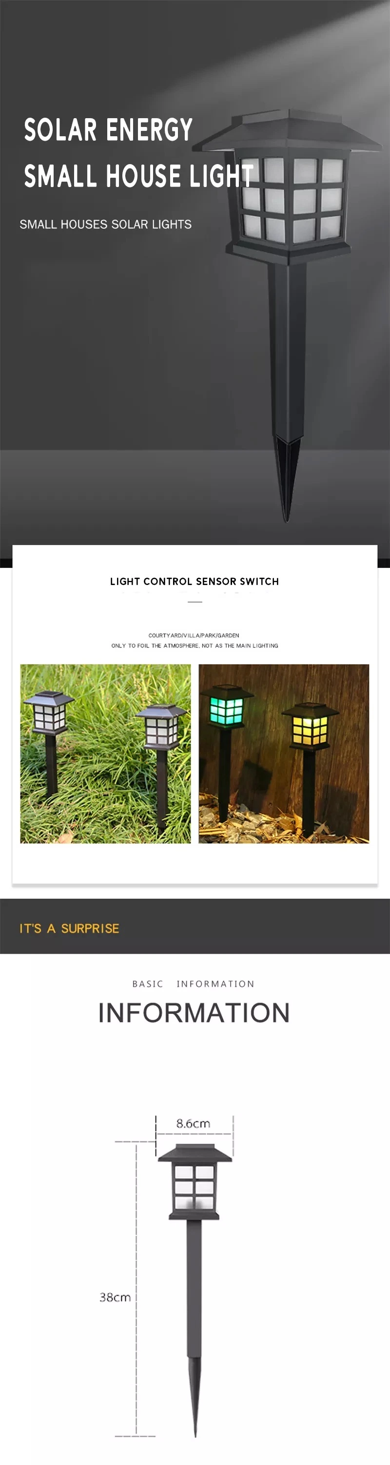 Small House Type Outdoor Rainproof Solar Lawn Lights Law for Your Yard