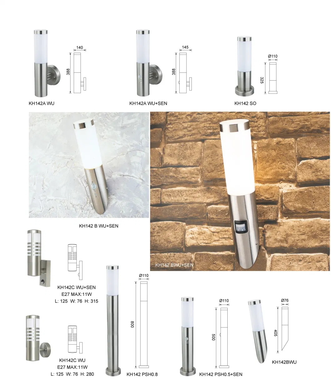 Landscape Polished Stainless Steel Square PC Shade E27 15W Lawn Garden Lights Outdoor Waterproof