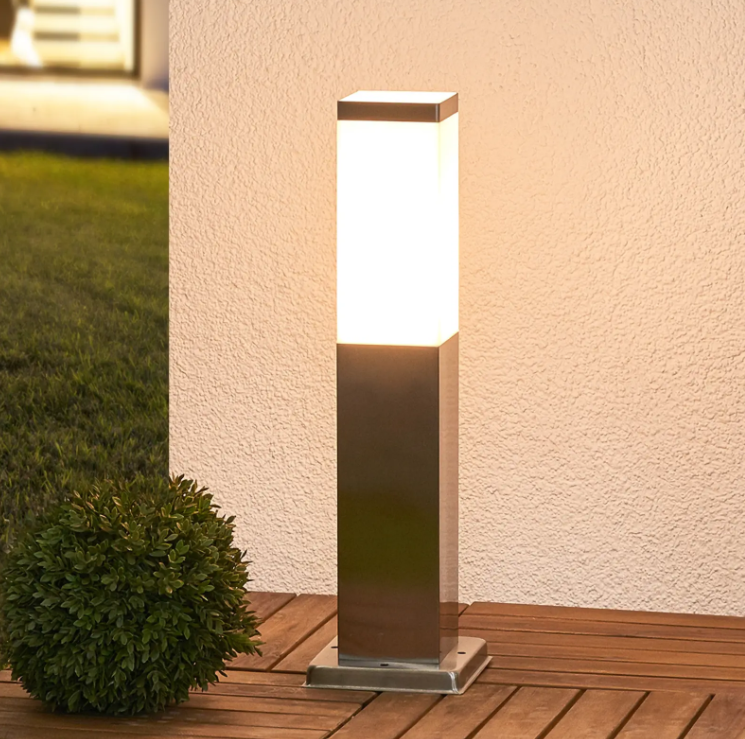 Landscape Polished Stainless Steel Square PC Shade E27 15W Lawn Garden Lights Outdoor Waterproof