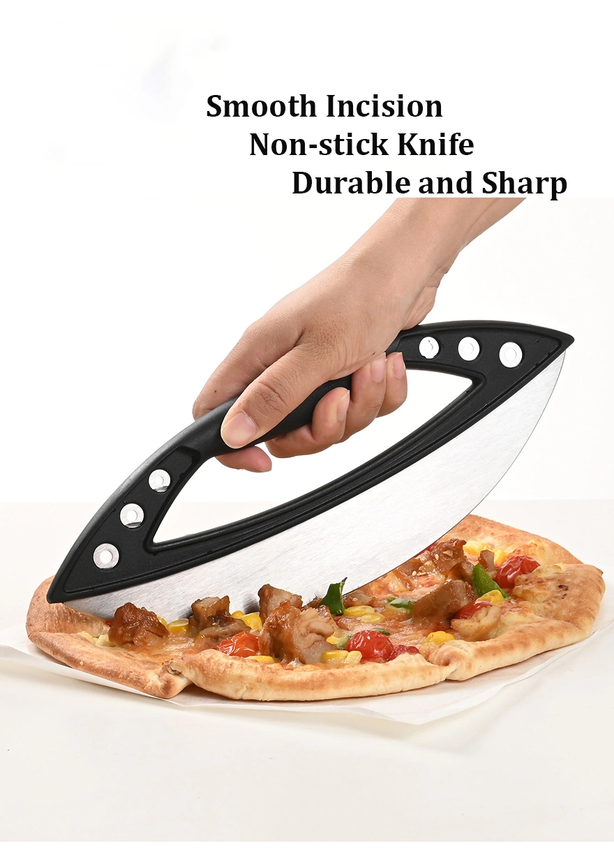 Ds-2668 Upgraded Anti Slip Handle Stainless Steel Rocker Pizza Cutter Vegetable Fruit Choppers Tools Salad Knife