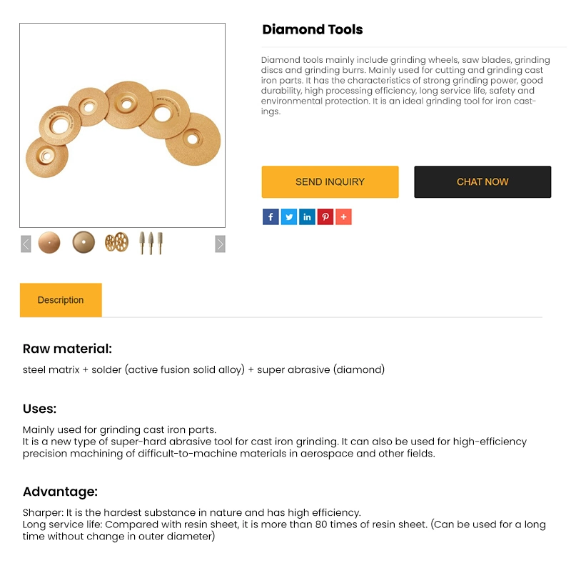 Diamond Grinding Wheel Disk Supplier Vacuum Brazed Cutting Blade for Cast Iron