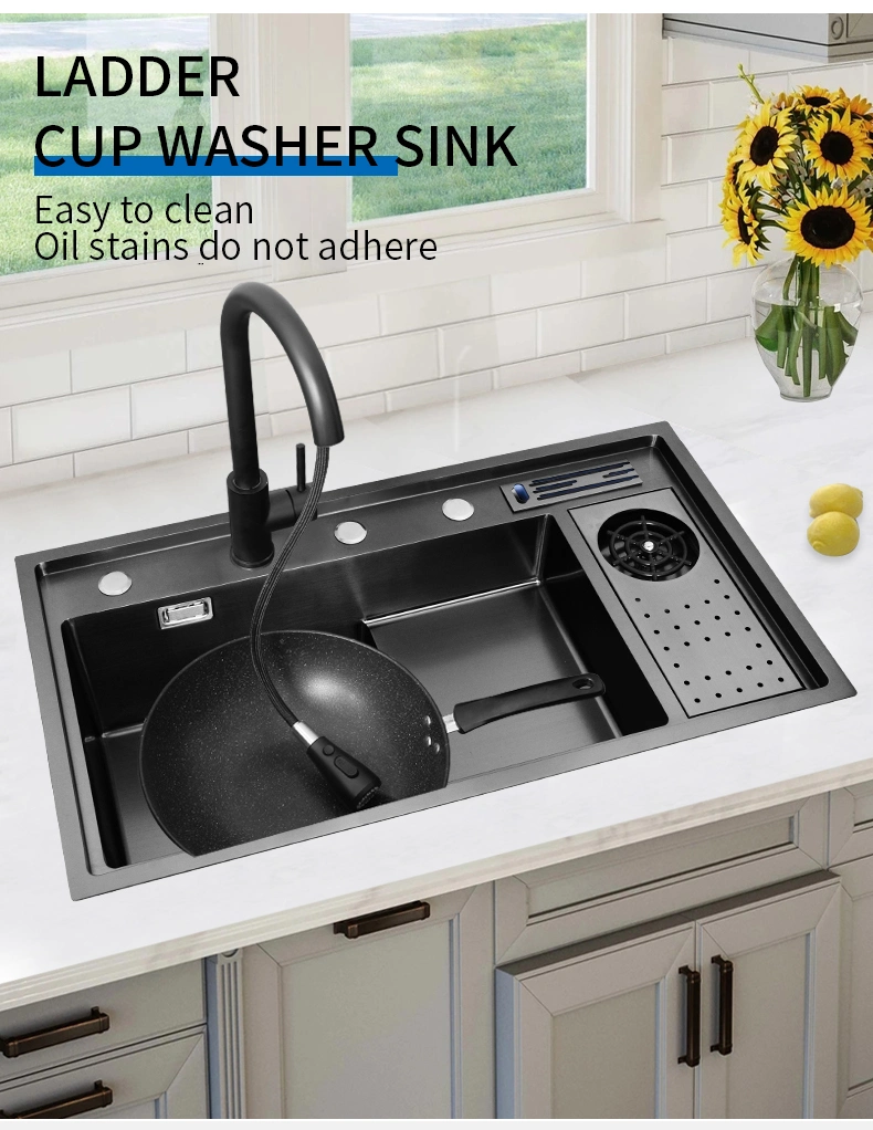 304 Stainless Steel Black Nano Kitchen Sink Knife Holder Cup Washer Multi-Purpose Set