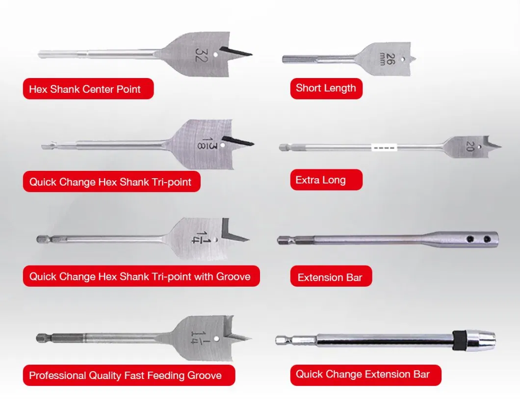 Wood Flat Spade Drill Bit Hex Shank