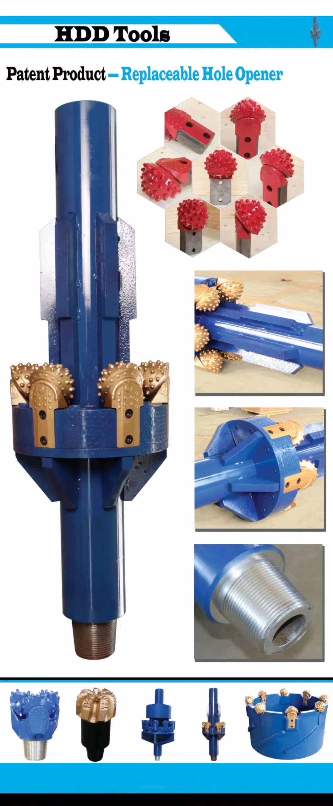 Replaceable Hole Openers with Roller Cutters for HDD Drilling